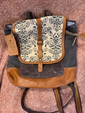 Clea Ray Canvas & Leather Accent Backpack - Jean Blue & Cream